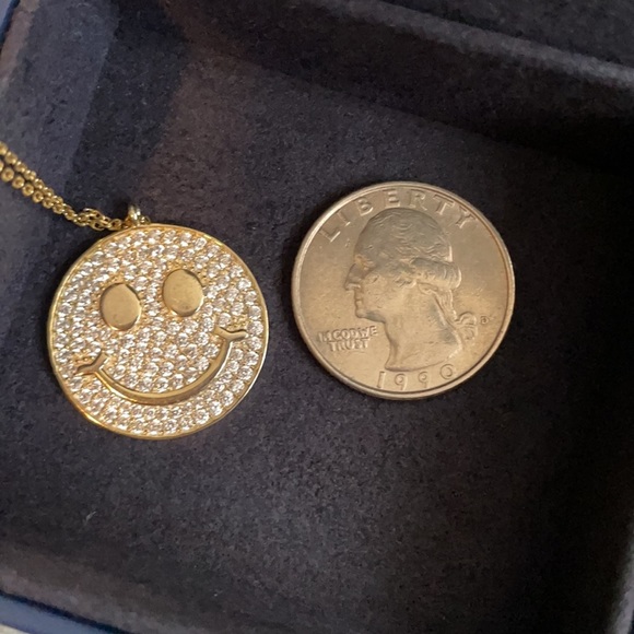 14k Gold Plated Rhinestone Happy Face Necklace - Picture 3 of 5